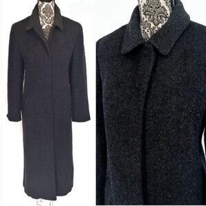 ANNE KLEIN Vintage Black Wool Mohair Acadamia Style Button Front Long Coat 12